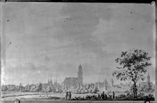 36182 Profiel van de stad Utrecht uit het noordoosten gezien, met onder andere de torens van de Pieterskerk, de ...